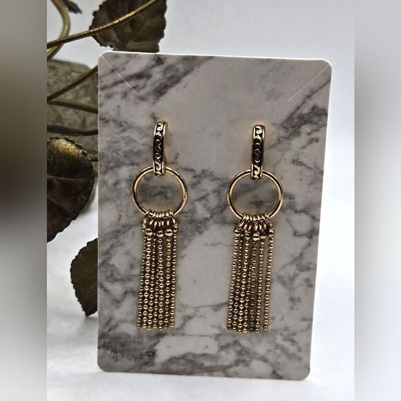 "5/$25" Goldtone Doorknocker Long Bead Lightweight Post Dangle Earrings - Picture 1 of 6